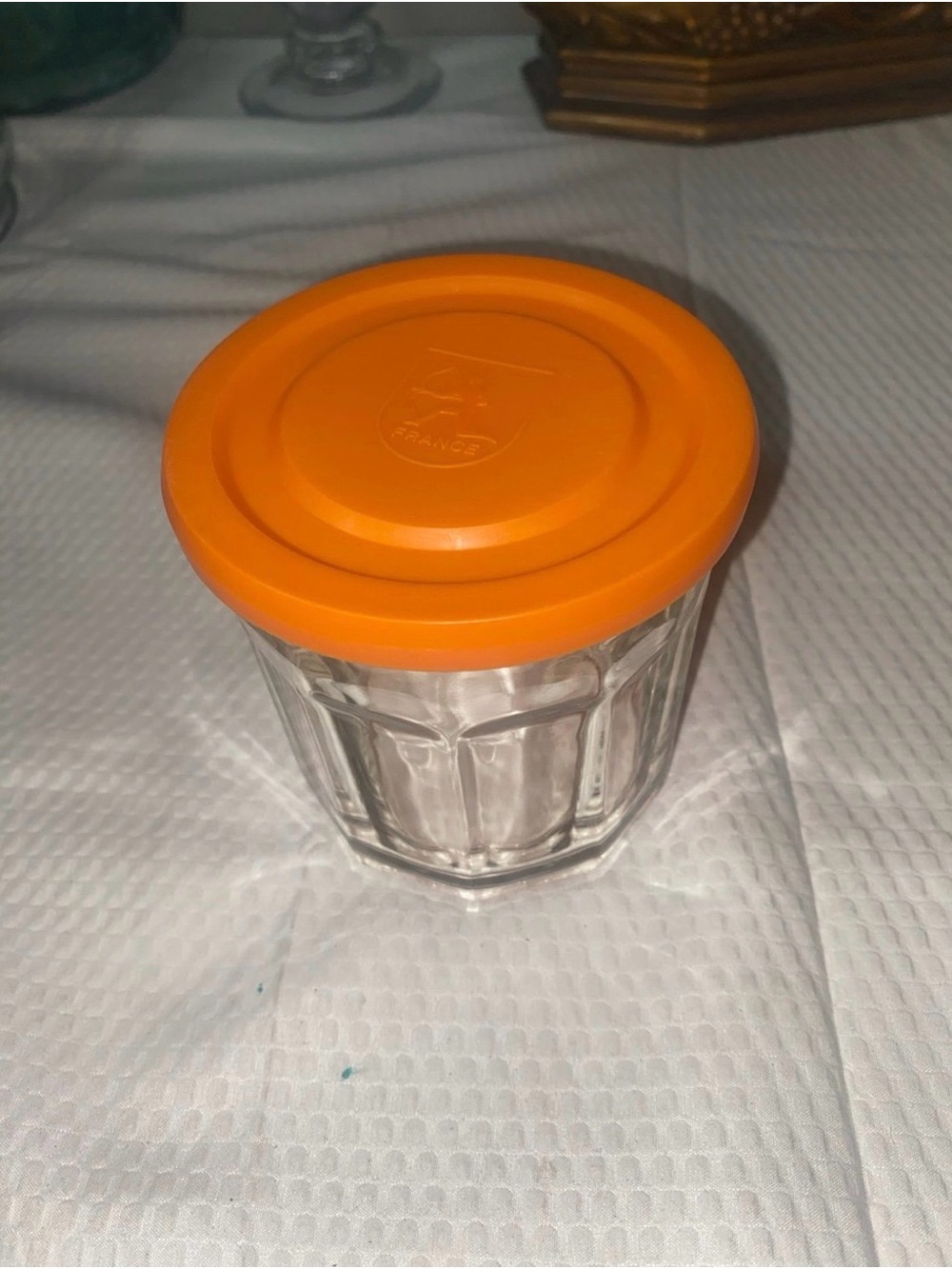 Vintage Luminarc France 500 ml Jam Jar Glass Containers w/ Orange Lid New